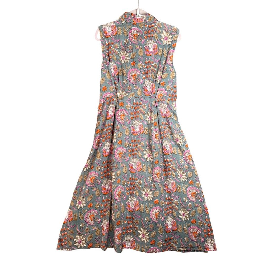 Made In India Cotton Midi Shirt Dress MED Sleeveless Lightweight Cottage NO BELT - Picture 4 of 9